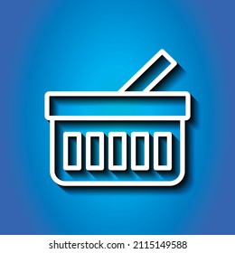Food basket simple icon vector. Flat desing. White icon with shadow on blue background.ai