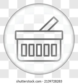 Vector de icono simple de cesta de alimentos. Diseño plano. Botón de cristal en cuadrícula transparente.ai