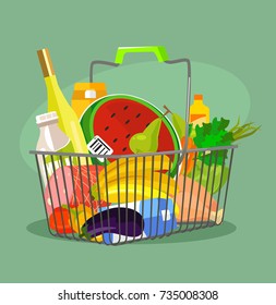 Food Basket Vector Flat Cartoon Illustration Stock Vector (Royalty Free ...