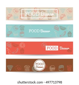 Food bazaar banner line icon with pastel color and dotted textures set