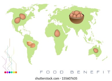 Food Benefit, Detailed Illustration of A Map of Egg Production and Distribution On A Global Scale 