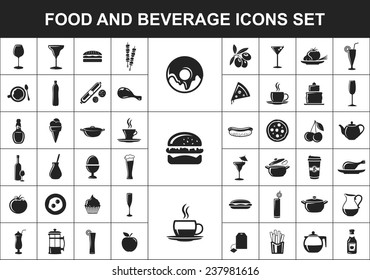 food and beverage black flat icons set