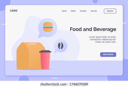 Food and Beverage campaign concept for website template landing or home page website.modern flat cartoon style vector illustration