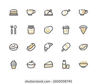 Food and Beverage Colored Outline Icon for Restaurant Background.