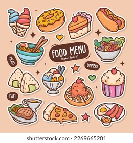 Food Beverage Cute Doodle Vector Sticker Collection 