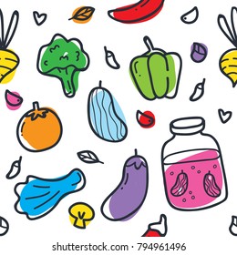 Food and beverage doodle seamless pattern