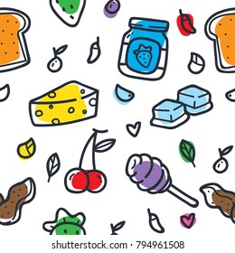 Food and beverage doodle seamless pattern