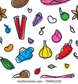 Food and beverage doodle seamless pattern