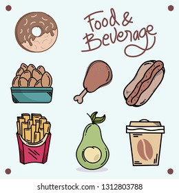 Food and beverage in doodle style