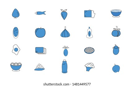 Food and beverage flat line icon set vector