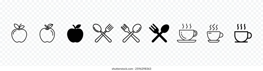 Food and Beverage Icon Set – Apple, Cutlery and Coffee Cup Symbols