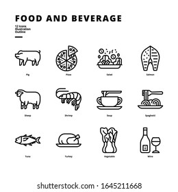 Food and Beverage icon set for digital media and printing media.