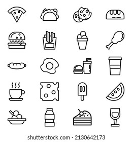 food and beverage icons in flat style, perfect for designs with culinary or food themes