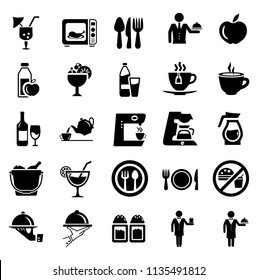 Food and beverage icons, restaurant menu, drink coffee, healthy food