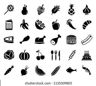 Food and beverage icons, restaurant menu, drink coffee, healthy food