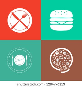 Food and beverage icons, restaurant menu, drink coffee