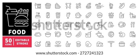Food and beverage icons set. editable line icons, outline, culinary vector symbols
