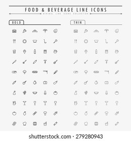 food and beverage line icons on bold and thin line concept vector