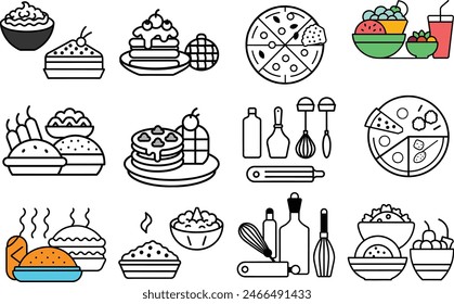 Food and Beverage lover flat line illustrations set of vectors 