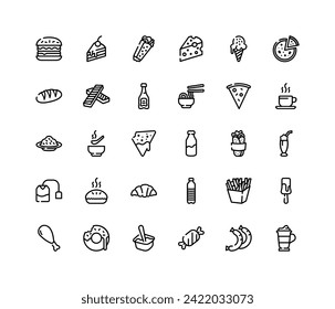 food, beverage, menu and drink vector icon set design line style. perfect use for logo, presentation, website, and more. modern icon set design outline style