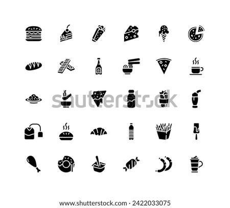 food, beverage, menu and drink vector icon set design solid style. perfect use for logo, presentation, website, and more. modern icon set design glyph style