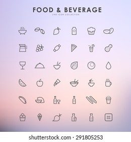 food and beverage minimal line icons on gradient background