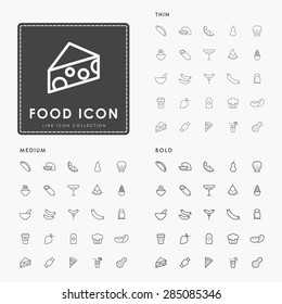 food and beverage on thin, medium and bold line icon concept