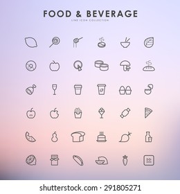 food and beverage outline icons on gradient background