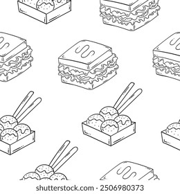 food and beverage seamless pattern in hand drawn style pattern background