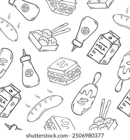 food and beverage seamless pattern in hand drawn style pattern background