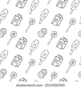 food and beverage seamless pattern in hand drawn style pattern background