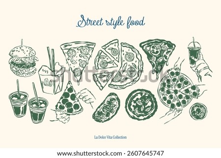 Food and beverage sketch style vector illustrations