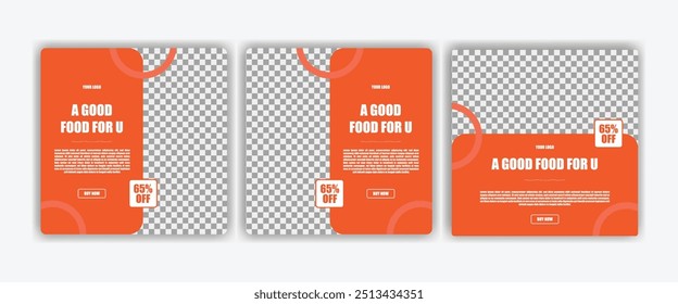 Plantilla de alimentos y bebidas para redes sociales o diseño de Plantilla de Vector de carteles. Plantilla de Anuncio cuadrado con área de foto o Imagen