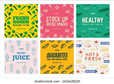 Food beverages delivery app social media post collection template