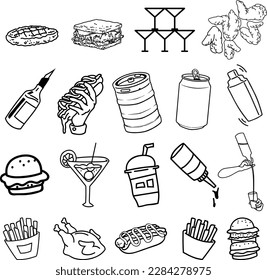 Food and beverages hand drawn digital illustration