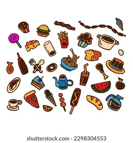 Food and Beverages Icon Illustration Vector for Education Menu Doodles Bundle Design