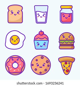 Food and Beverages Kawaii Vector Illustration