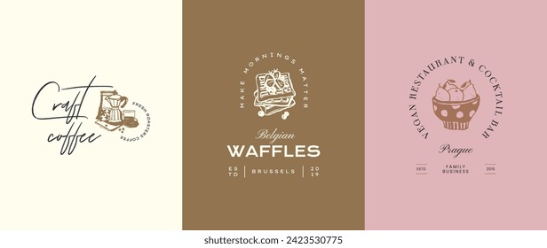 Food and beverages minimal vector logo design template collection