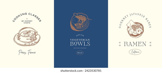 Food and beverages minimal vector logo design template collection