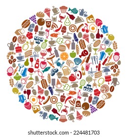 Food and beverages round layout, vector illustration, elements easy to use separately.