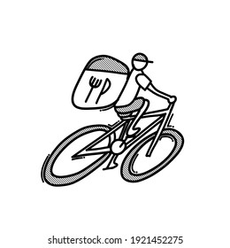 Food bicycle delivery doodle vector icon. Drawing sketch illustration hand drawn line.