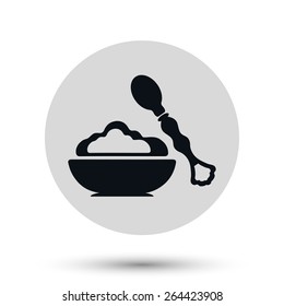 Food - black vector icon on a round gray button with shadow