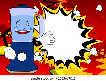 Food Blender making thumbs up sign as a cartoon character with face. Electric kitchen equipment for food processing.