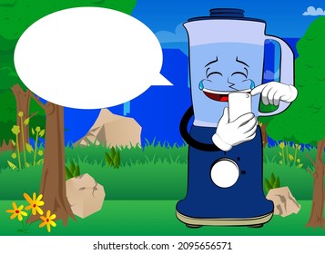 Food Blender using a mobile phone as a cartoon character with face. Electric kitchen equipment for food processing.