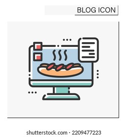 Food blog color icon. Culinary blogging. Food hunter review. Cooking receipts blog. Thematic internet community. Social media. Blogging and broadcasting. Isolated vector illustration