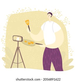 Food Blog. Online culinary school. Online education, distance learning, webinars. Flat vector illustration