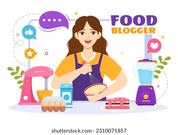 Food Blogger Vector Illustration with Influencer Review and Share it on the Blog in Flat Cartoon Hand Drawn Landing Page Background Templates
