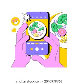 Food blogging abstract concept vector illustration. Food hunter review, appetizing photos, social media, attract followers, blog post, online cooking, streaming, street food abstract metaphor.