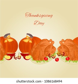 Food border seamless background with thanksgiving day celebratory food   vintage vector illustration  for use in interior design, artwork, dishes, clothing, packaging editable hand draw