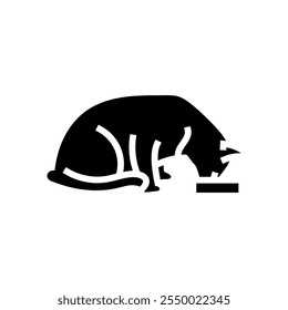 Cuenco de comida Gato criando Glifo icono Vector. Cuenco de comida Gato criando signo. Ilustración de símbolo aislado